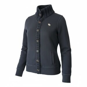 Abercrombie Fitch Womens Navy Blue Mock Neck Button Up Cardigan Sweater M